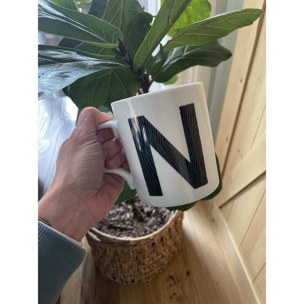 West Elm Monogram Black And White Initial N‎ Letter Ceramic Coffee Tea Mug